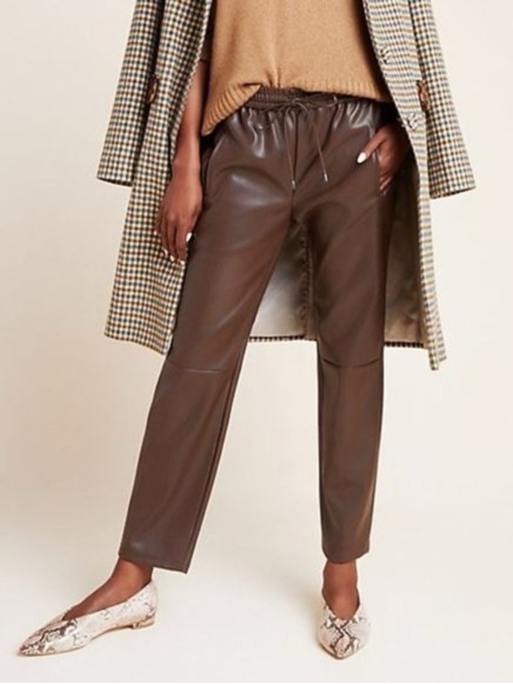 Anthropologie Faux Leather Straight-Leg Pants in Brown Size XS 100% Polyurethane